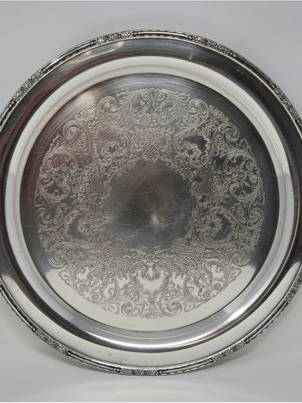 Vintage 1971 Silver plate 15 in Camille Pattern, Etched Floral Baskets & Scrolls
